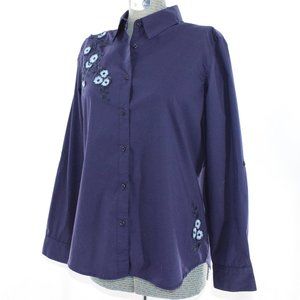 Cathy Long-Sleeve Blue Blouse with Embroidery L
